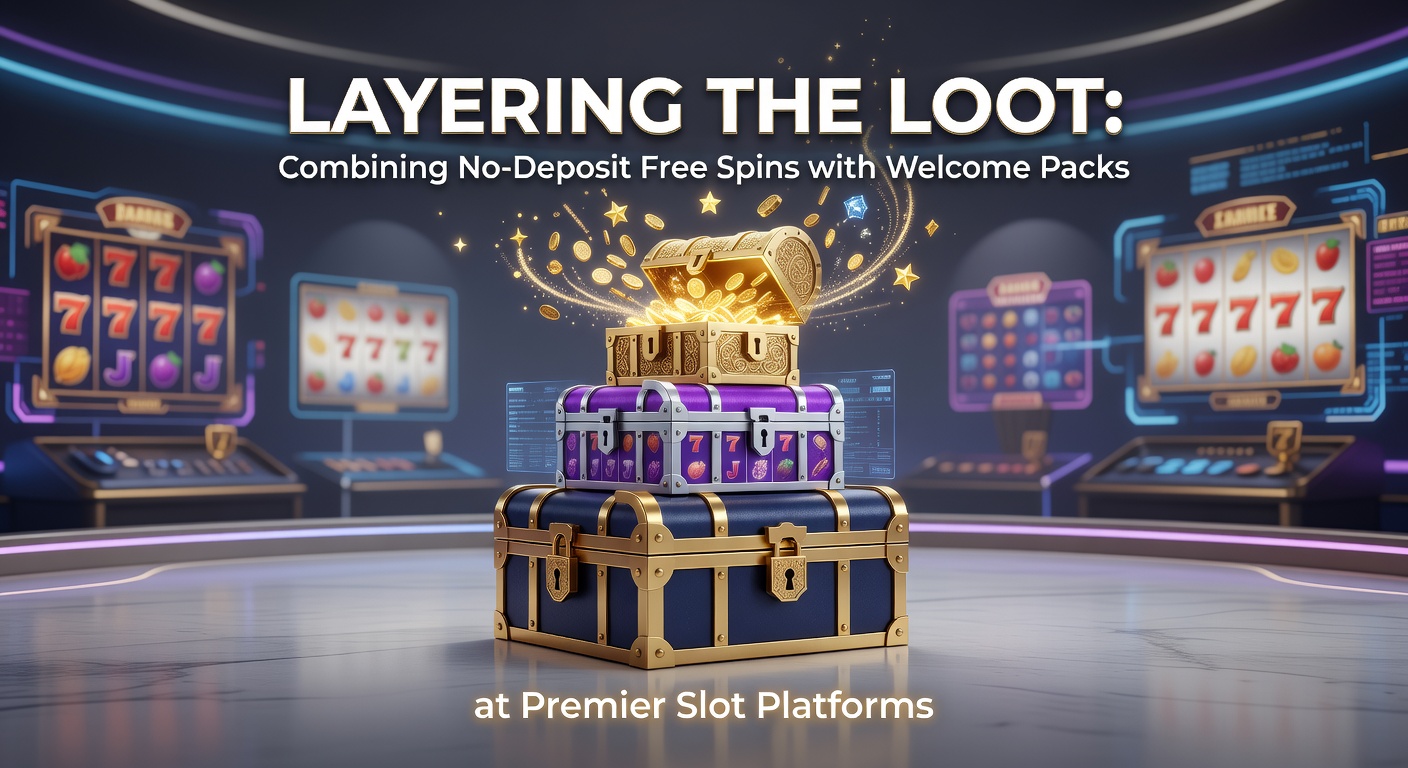 Dashboard view of a slot platform showing active no-deposit spins layered with an unlocked welcome bonus package