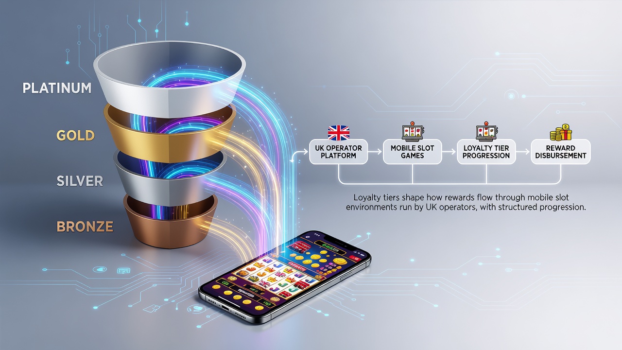 Loyalty dashboard on a UK mobile slot app showing tier benefits and free spin balances