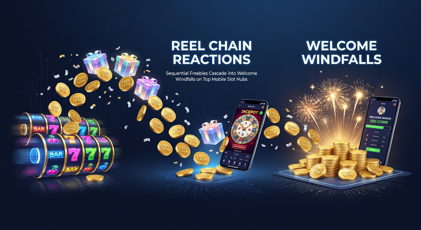 Mobile slot interface showing a chain of bonuses unfolding from free spins to jackpot multipliers on a cascading reel game