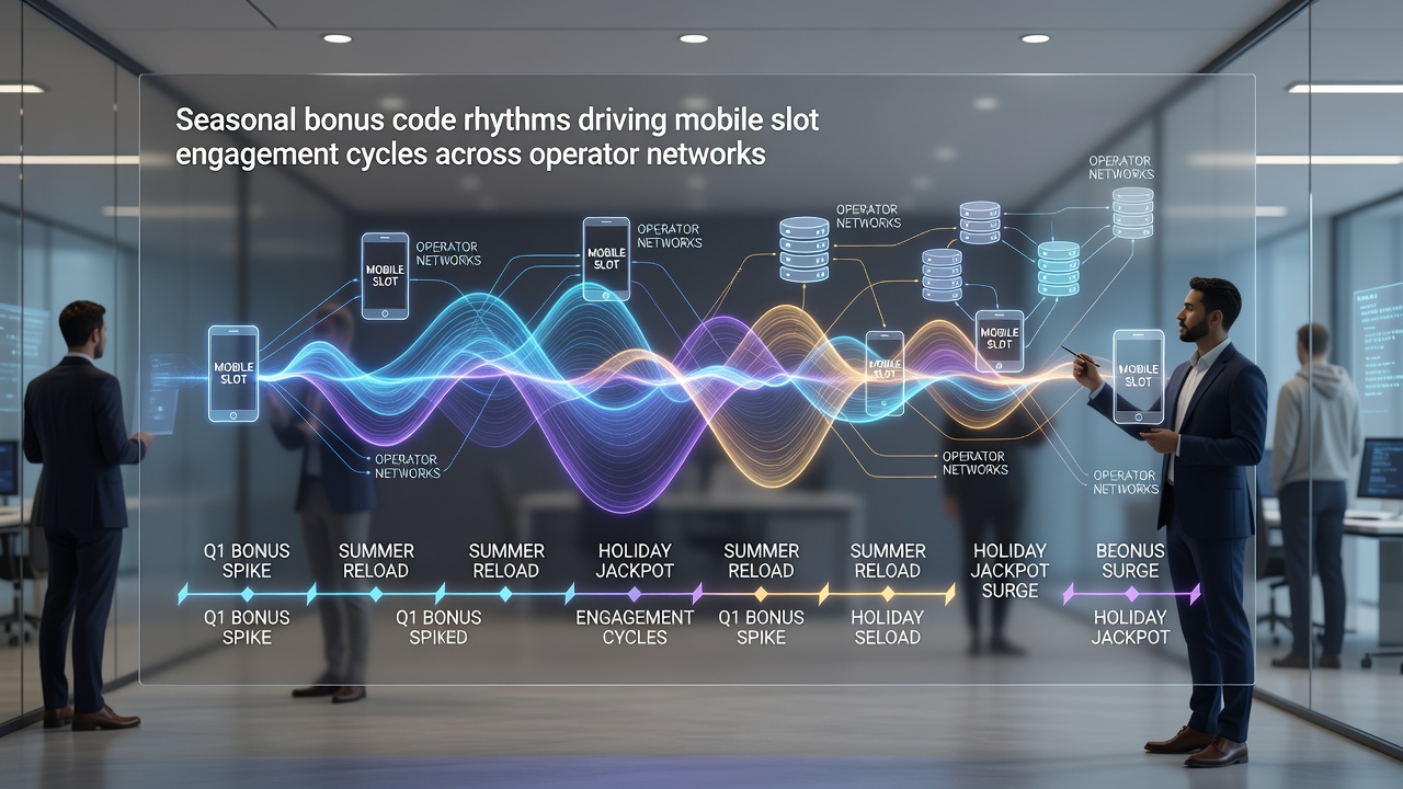 Data visualization of mobile slot engagement cycles driven by seasonal bonus codes across operator networks