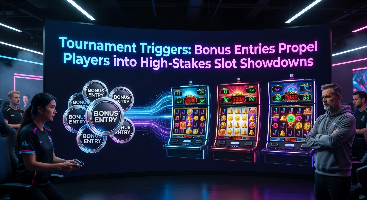 Dynamic screenshot of a slot tournament in progress, with bonus entry notifications popping up alongside a crowded leaderboard and exploding jackpots