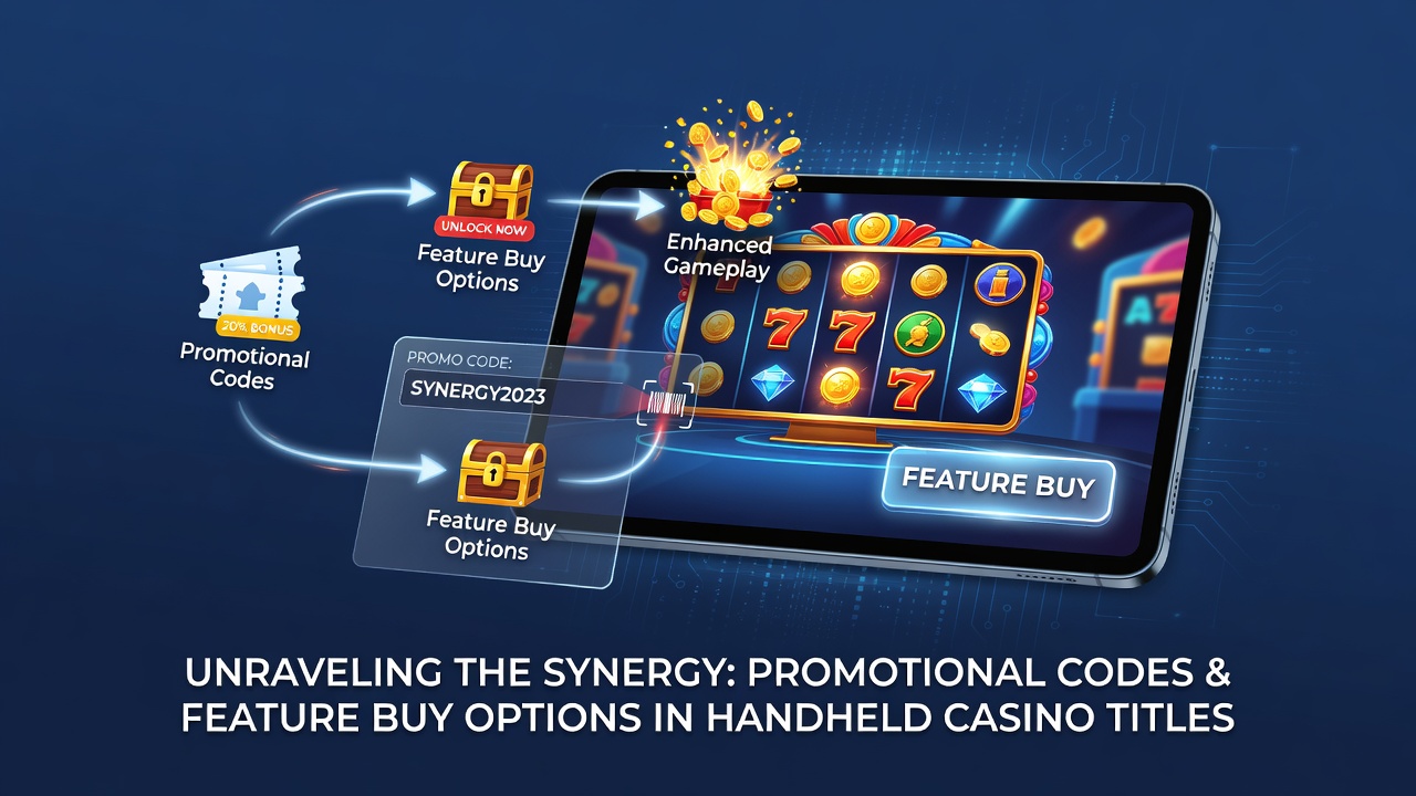 Handheld device displaying a mobile slot game with active feature buy menu and applied promotional credit balance